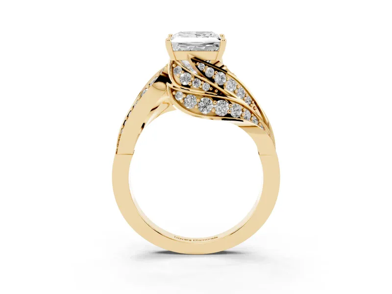 Princess Cut Bypass Hidden Halo Engagement Ring Setting | Graduated Pavé | Yellow Gold
