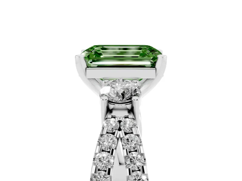 Emerald Cut 3 Stone Engagement Ring Setting for a Fancy Green Lab-Grown Diamond | Sterling Silver