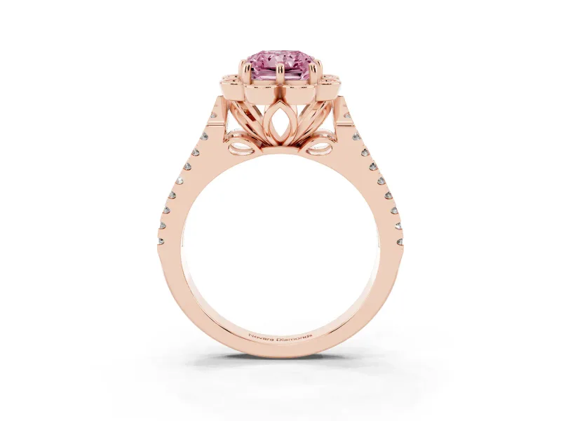 Radiant Cut Floral Halo Engagement Ring Setting for a Fancy Pink Lab-Grown Diamond | Pavé Split Shank | Rose Gold