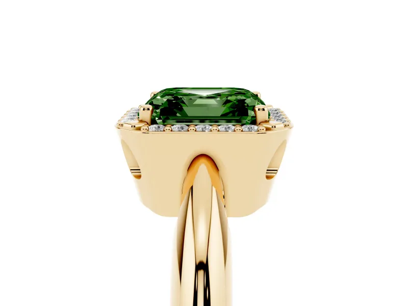 Asscher Cut Halo Engagement Ring Setting for a Fancy Green Lab-Grown Diamond | Plain Tapered Band | Yellow Gold