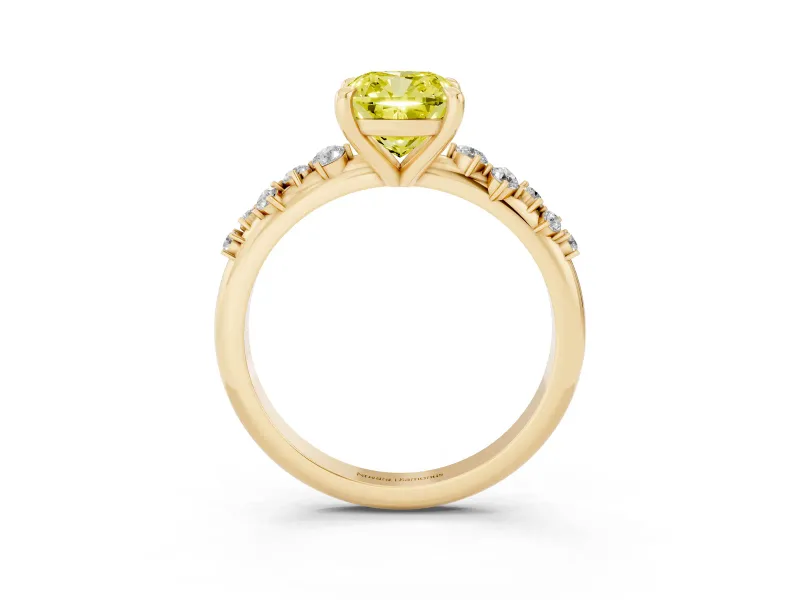 Cushion Cut Graduated Engagement Ring Setting for a Fancy Yellow Lab-Grown Diamond | Yellow Gold