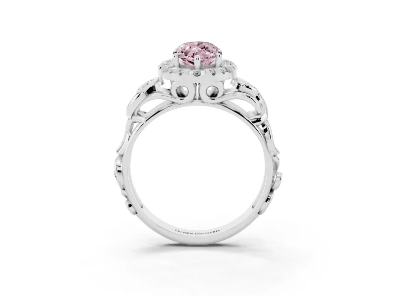 Fancy Pink Marquise Cut Diamond Halo Ring Set in Silver with Scrollwork Band and Prong Setting