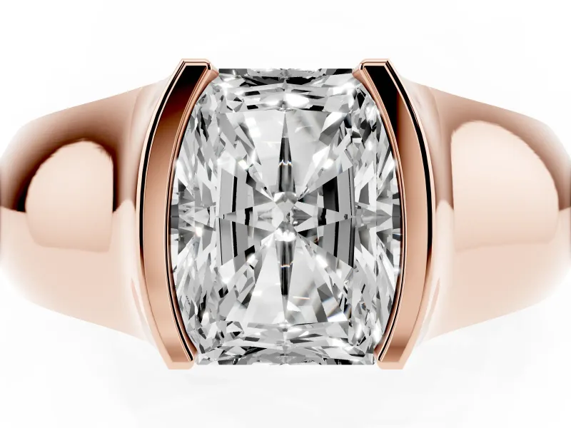Radiant Cut Half Bezel Solitaire Engagement Ring Setting | Wide Band | Rose Gold