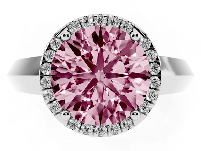 Round Knife-Edge Halo Engagement Ring Setting for a Fancy Pink Lab-Grown Diamond | Sterling Silver