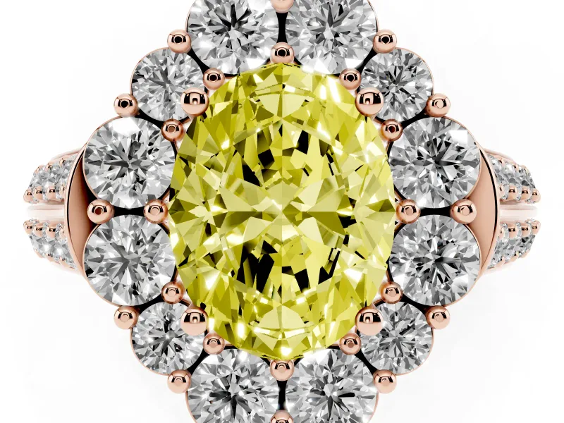 Oval Large Accent Halo Engagement Ring Setting for a Fancy Yellow Lab-Grown Diamond | Rose Gold