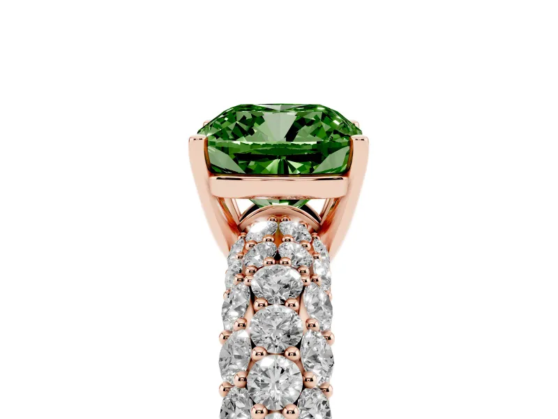 Cushion Cut Multi Row Pave Engagement Ring Setting for a Fancy Green Lab-Grown Diamond | Rose Gold