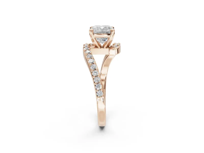 Cushion Cut Bypass Pavé Solitaire Engagement Ring Setting | Swirl Band | Rose Gold