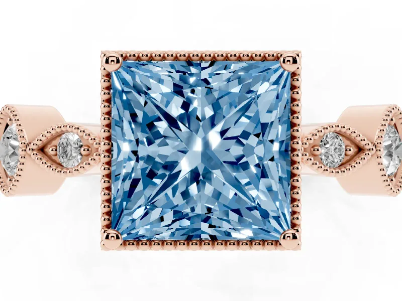 Princess Cut Vintage Engagement Ring Setting for a Fancy Blue Lab-Grown Diamond | Rose Gold - Design NV-24637