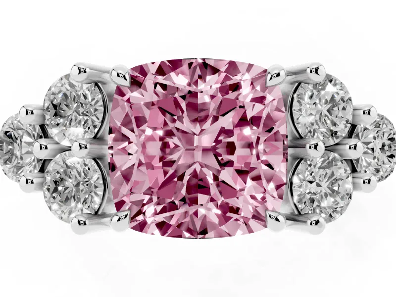 Cushion Cut Cluster Side Stone Engagement Ring Setting for a Fancy Pink Lab-Grown Diamond | Platinum