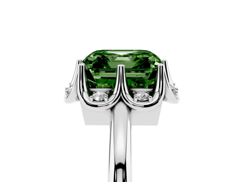 Asscher Cut Petal Halo Engagement Ring Setting for a Fancy Green Lab-Grown Diamond | Platinum