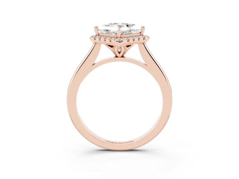 Princess Cut Halo Engagement Ring Setting | Plain Polished Band | Rose Gold
