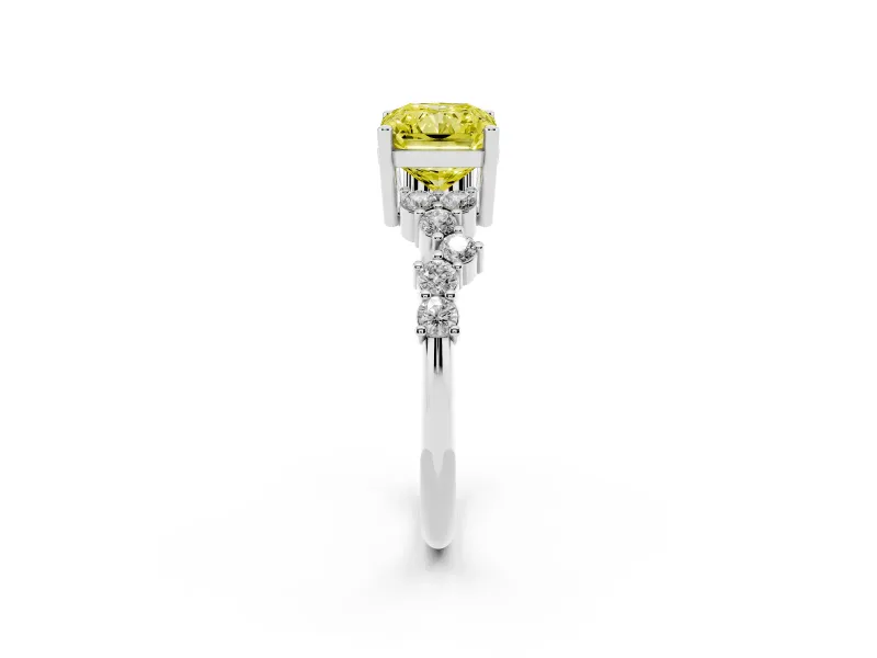 Radiant Cut Scattered Accent Engagement Ring Setting for a Fancy Yellow Lab-Grown Diamond | Platinum