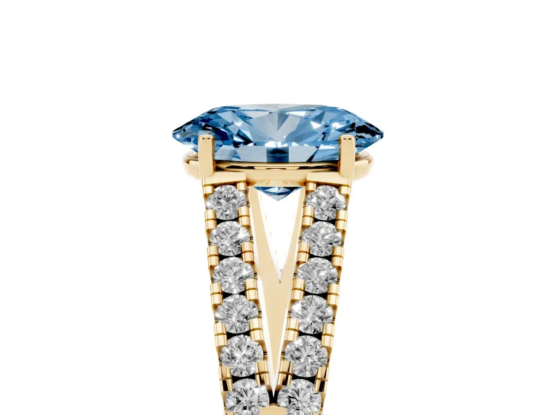 Oval Graduated Split Shank Engagement Ring Setting for a Fancy Blue Lab-Grown Diamond | Yellow Gold