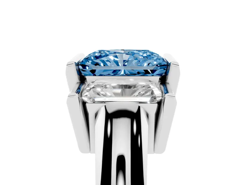 Radiant Cut Channel-Set Three Stone Engagement Ring Setting for a Fancy Blue Lab-Grown Diamond | Platinum