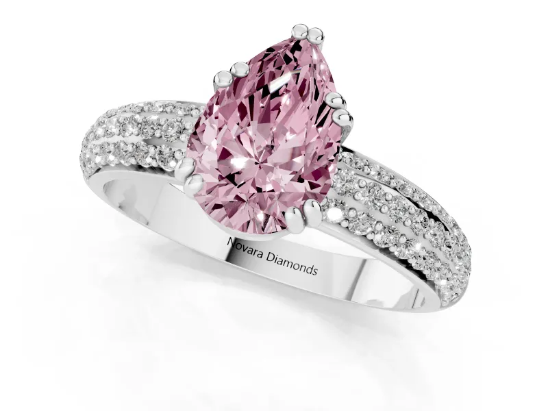 Pear-Shaped Three Row Pave Engagement Ring Setting for a Fancy Pink Lab-Grown Diamond | Double Claws | Sterling Silver