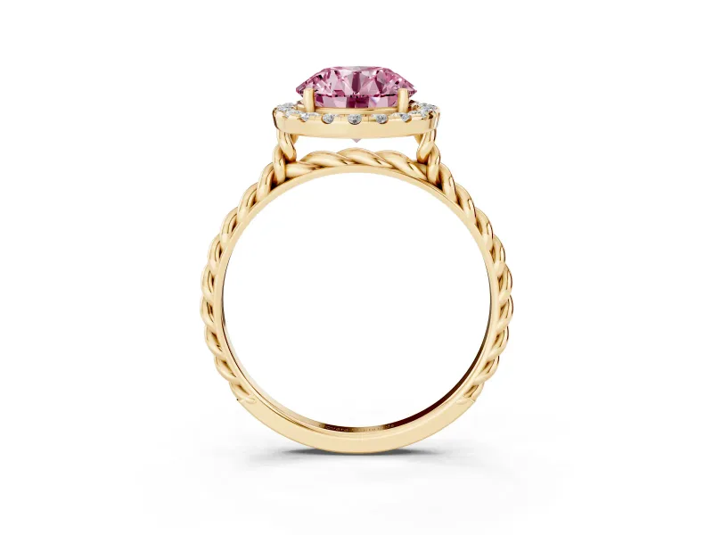 Round Rope Halo Engagement Ring Setting for a Fancy Pink Lab-Grown Diamond | Yellow Gold