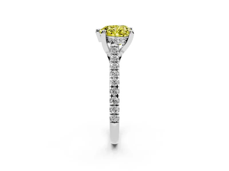 Heart-Shaped Hidden Halo Pave Engagement Ring Setting for a Fancy Yellow Lab-Grown Diamond | Claw Prongs | White Gold