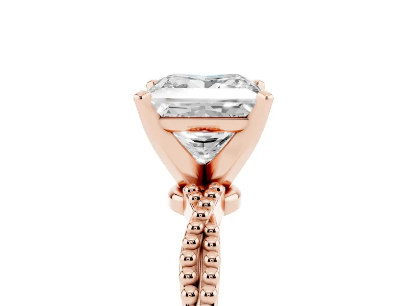 Princess Cut Twisted Solitaire Engagement Ring Setting | Beaded Twist Band | Rose Gold