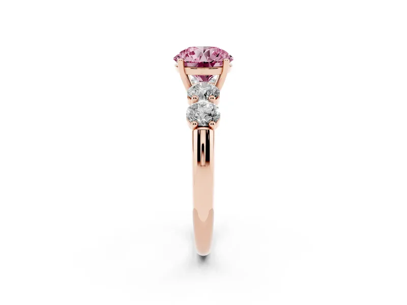 Round Five Stone Engagement Ring Setting for a Fancy Pink Lab-Grown Diamond | Plain Band | Rose Gold