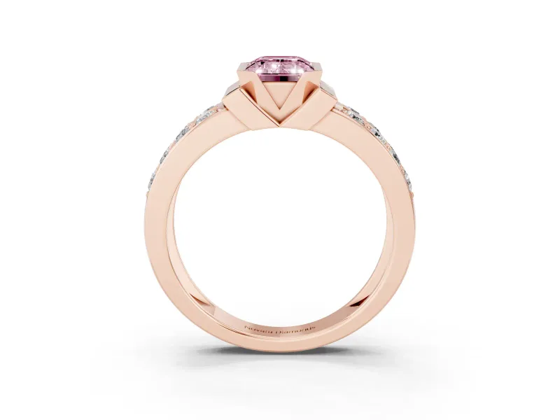 Emerald Cut Half Bezel Engagement Ring Setting for a Fancy Pink Lab-Grown Diamond | Double Row Channel Band | Rose Gold