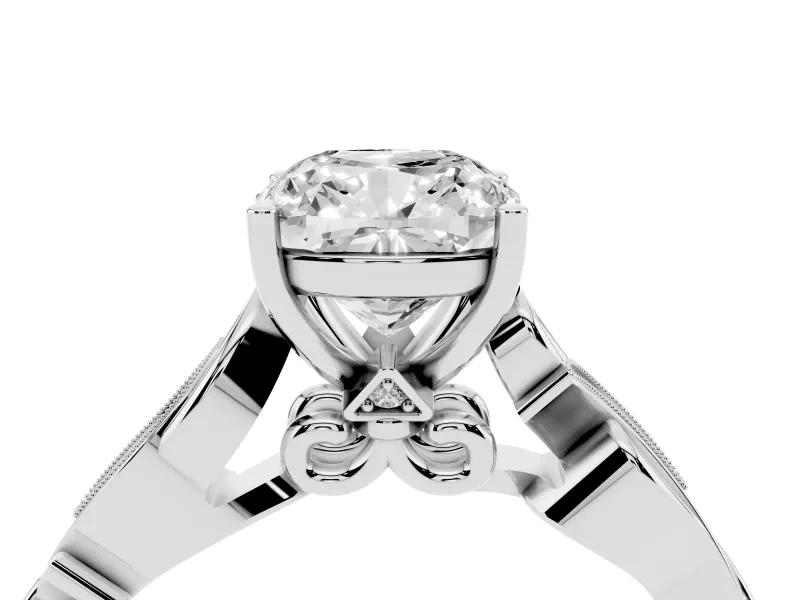 Cushion Cut Vintage Vine Solitaire Engagement Ring Setting | Milgrain Leaves | Sterling Silver