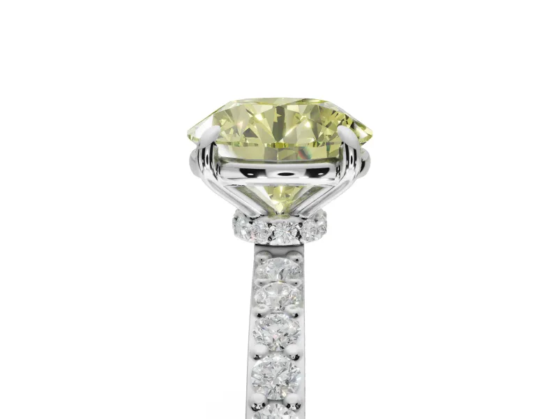 Round Hidden Halo Engagement Ring Setting for a Fancy Yellow Lab-Grown Diamond | Pavé Band | Platinum