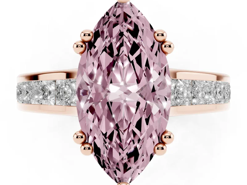 Marquise Channel Set Solitaire Engagement Ring Setting for a Fancy Pink Lab-Grown Diamond | Princess Channel | Rose Gold