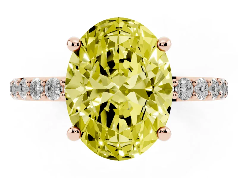 Oval Pave Solitaire Engagement Ring Setting for a Fancy Yellow Lab-Grown Diamond | Pave Shoulders | Rose Gold