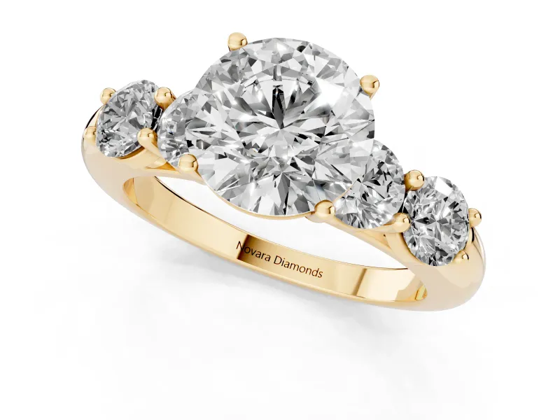 Round Five Stone Engagement Ring Setting | Prong Set Side Stones | Yellow Gold