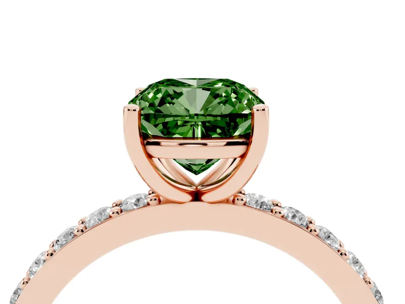 Cushion Cut Pavé Solitaire Engagement Ring Setting for a Fancy Green Lab-Grown Diamond | Single Row Band | Rose Gold