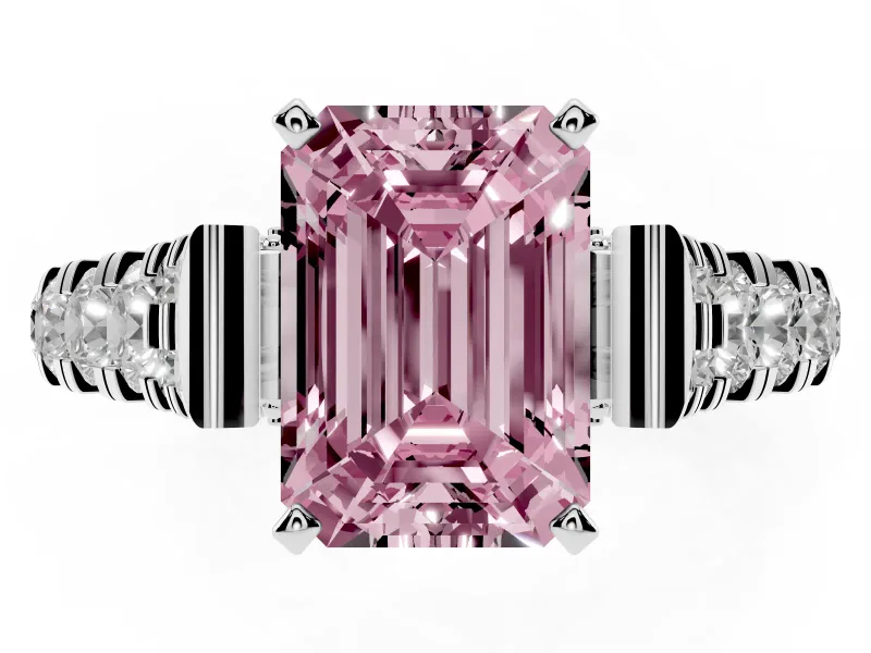 Emerald Cut Engagement Ring Setting for a Fancy Pink Lab-Grown Diamond | Sterling Silver - Design NV-24564