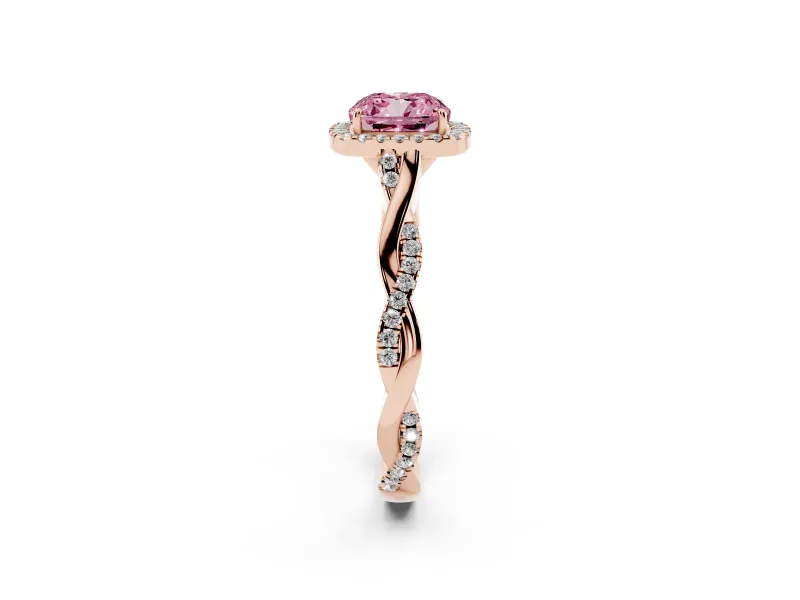 Cushion Cut Twist Halo Engagement Ring Setting for a Fancy Pink Lab-Grown Diamond | Rose Gold