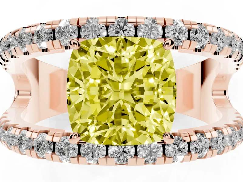 Cushion Cut Pavé Engagement Ring Setting for a Fancy Yellow Lab-Grown Diamond | Rose Gold - Design NV-24679
