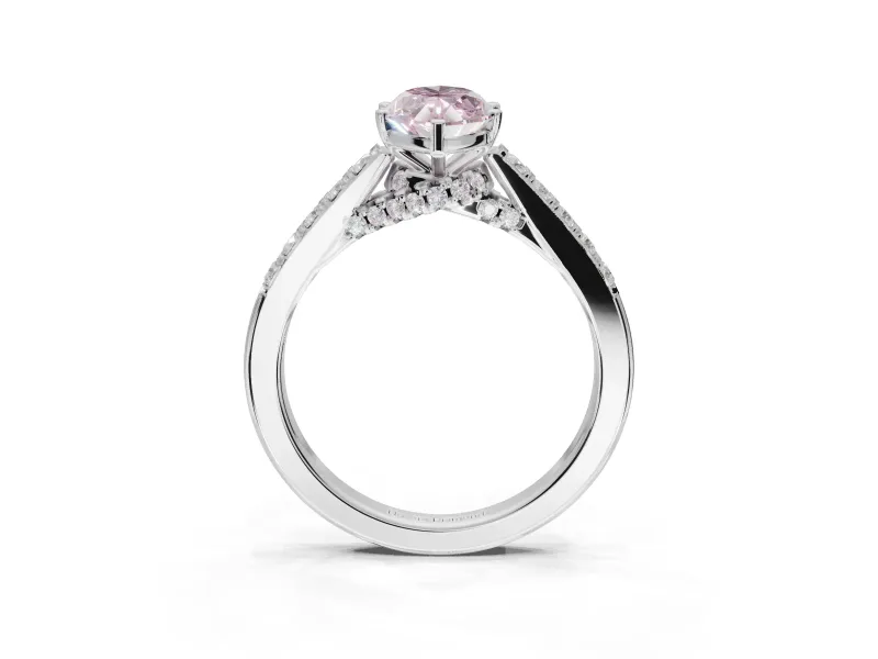 Marquise Pavé Solitaire Engagement Ring Setting for a Fancy Pink Lab-Grown Diamond | Crossover Gallery | White Gold