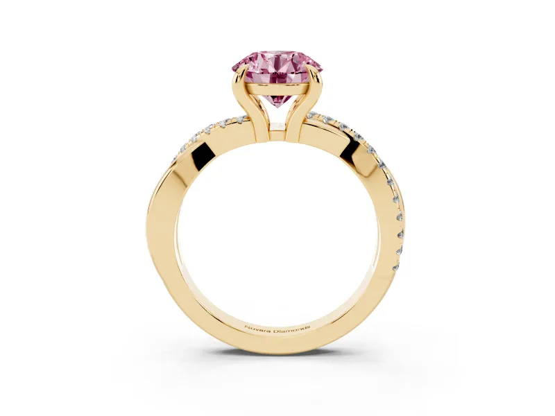 Round Twist Engagement Ring Setting for a Fancy Pink Lab-Grown Diamond | Yellow Gold