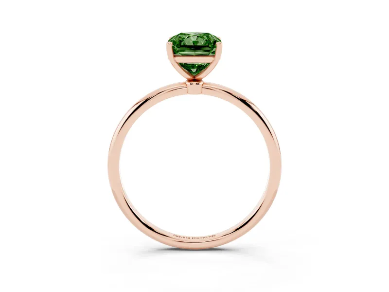 Radiant Cut Thin Solitaire Engagement Ring Setting for a Fancy Green Lab-Grown Diamond | Straight Plain Band | Rose Gold