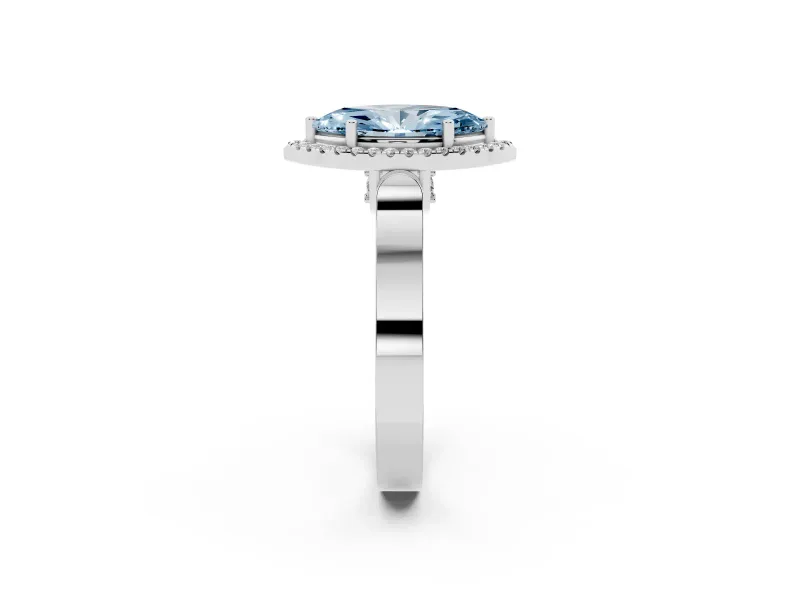 Fancy Blue Marquise Cut Diamond Halo Ring Set in Silver with Pavé-Lined Split Shank Band