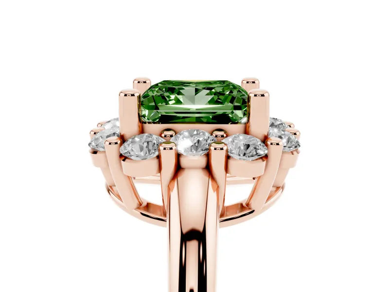 Princess Cut Cluster Halo Engagement Ring Setting for a Fancy Green Lab-Grown Diamond | Large Round Accents | Rose Gold