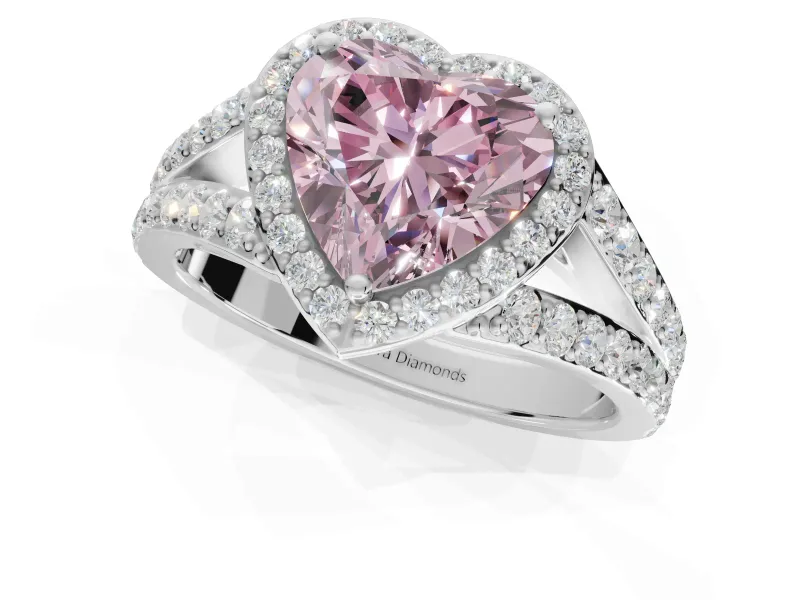 Heart-Shaped Halo Pavé Engagement Ring Setting for a Fancy Pink Lab-Grown Diamond | Narrow Split Shank | Platinum