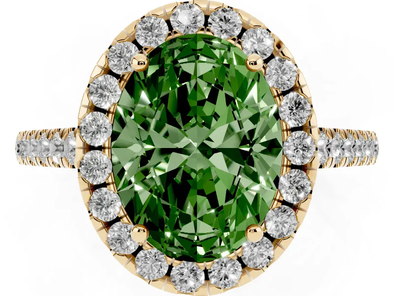 Oval Raised Halo Engagement Ring Setting for a Fancy Green Lab-Grown Diamond | Yellow Gold