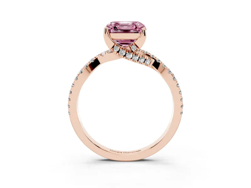Asscher Cut Twisted Pave Engagement Ring Setting for a Fancy Pink Lab-Grown Diamond | Split Shank | Rose Gold