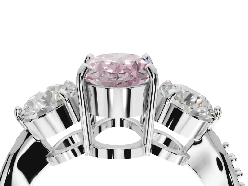 Oval Three Stone Engagement Ring Setting for a Fancy Pink Lab-Grown Diamond | Tapered Pave Band | Sterling Silver