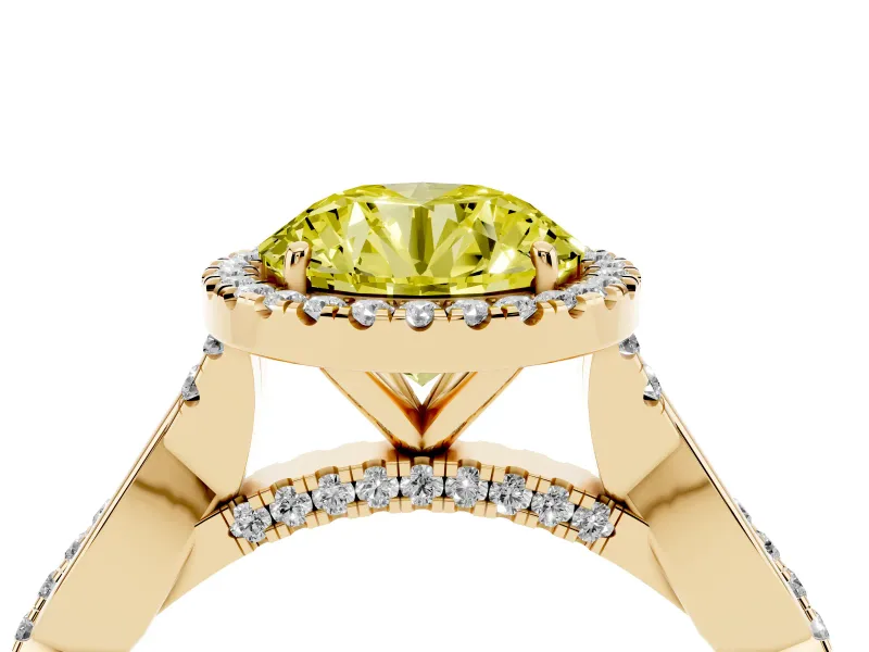 Round Twist Halo Engagement Ring Setting for a Fancy Yellow Lab-Grown Diamond | Yellow Gold