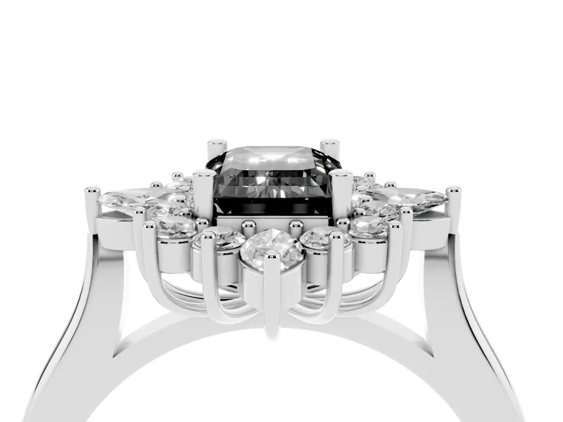 Emerald Cut Cluster Halo Engagement Ring Setting for a Black Center | White Gold