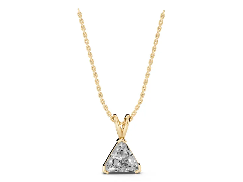 Trillion Lab-Grown Diamond Solitaire Pendant Necklace | V-Tip Corners | Yellow Gold