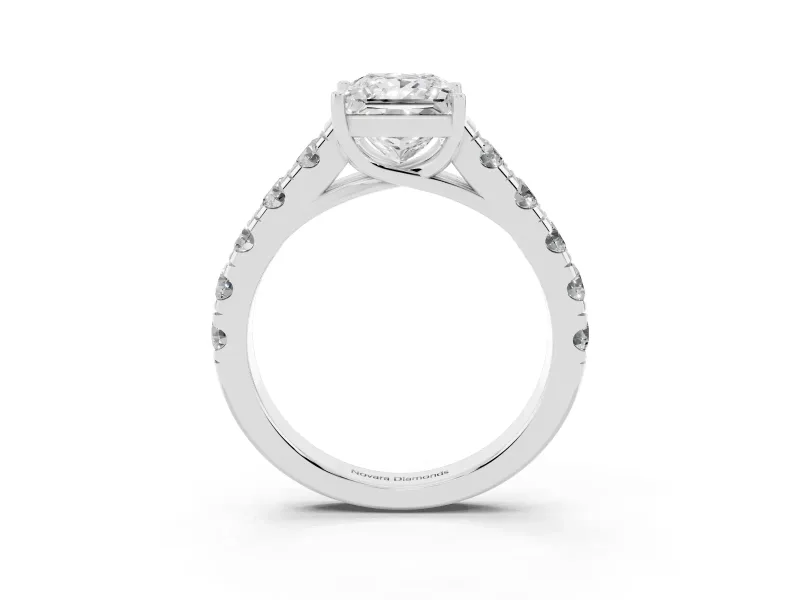 Princess Cut Cut-Down Side Stone Engagement Ring Setting | Scalloped Shoulders | Platinum