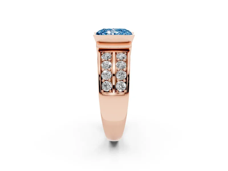 Radiant Cut Half Bezel Engagement Ring Setting for a Fancy Blue Lab-Grown Diamond | Double Row Channel Band | Rose Gold