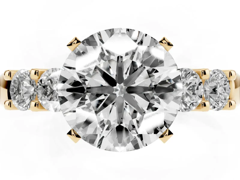 Round Five Stone Engagement Ring Setting | Prong-Set Side Stones | Yellow Gold
