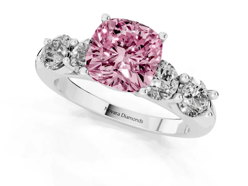 Cushion Cut Five Stone Engagement Ring Setting for a Fancy Pink Lab-Grown Diamond | Plain Band | Sterling Silver