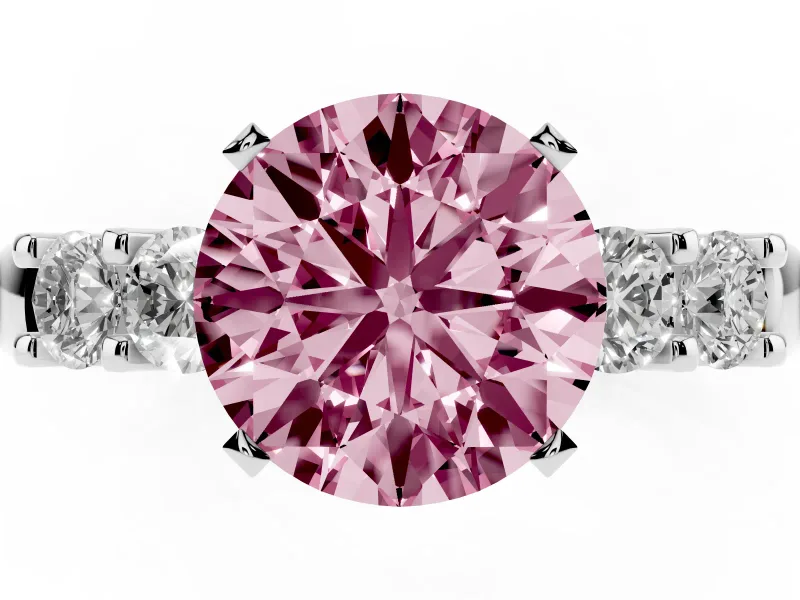 Round Five Stone Engagement Ring Setting for a Fancy Pink Lab-Grown Diamond | Sterling Silver